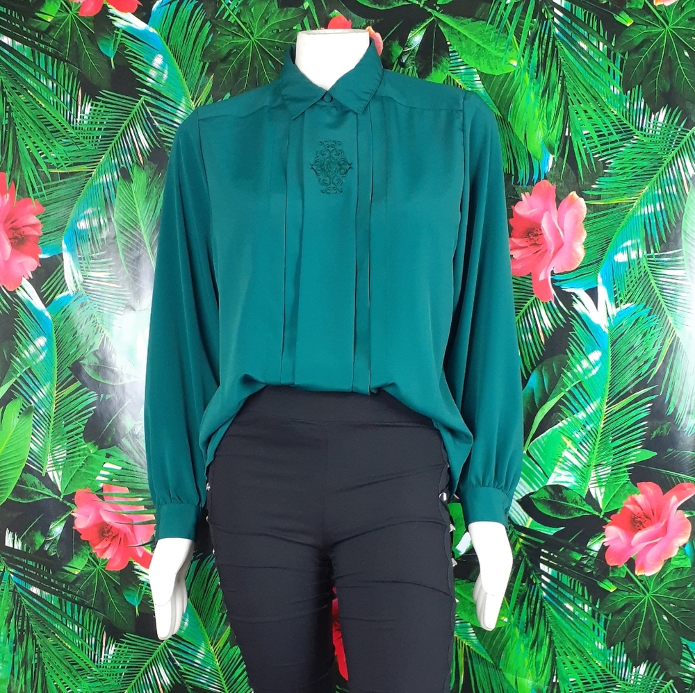 Vintage dark green 80s blouse